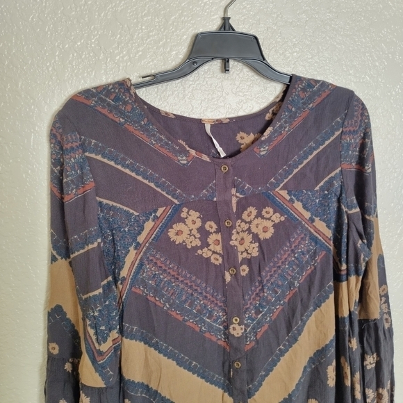 Free People From Your Heart Printed long sleeve boho mini Dress sz Xs, s - Picture 3 of 9